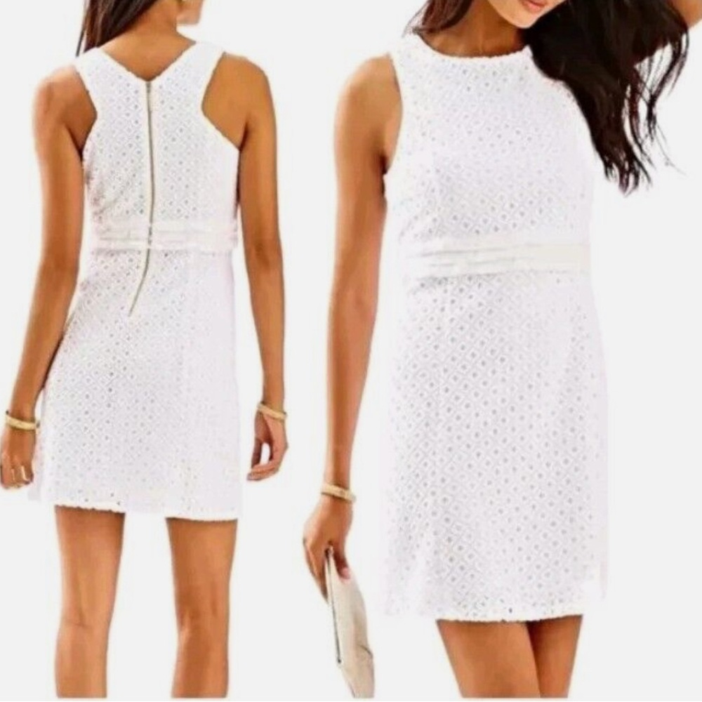 Lilly Pulitzer Arden Shift Lattice All Over Knit Lace Dress in Resort White